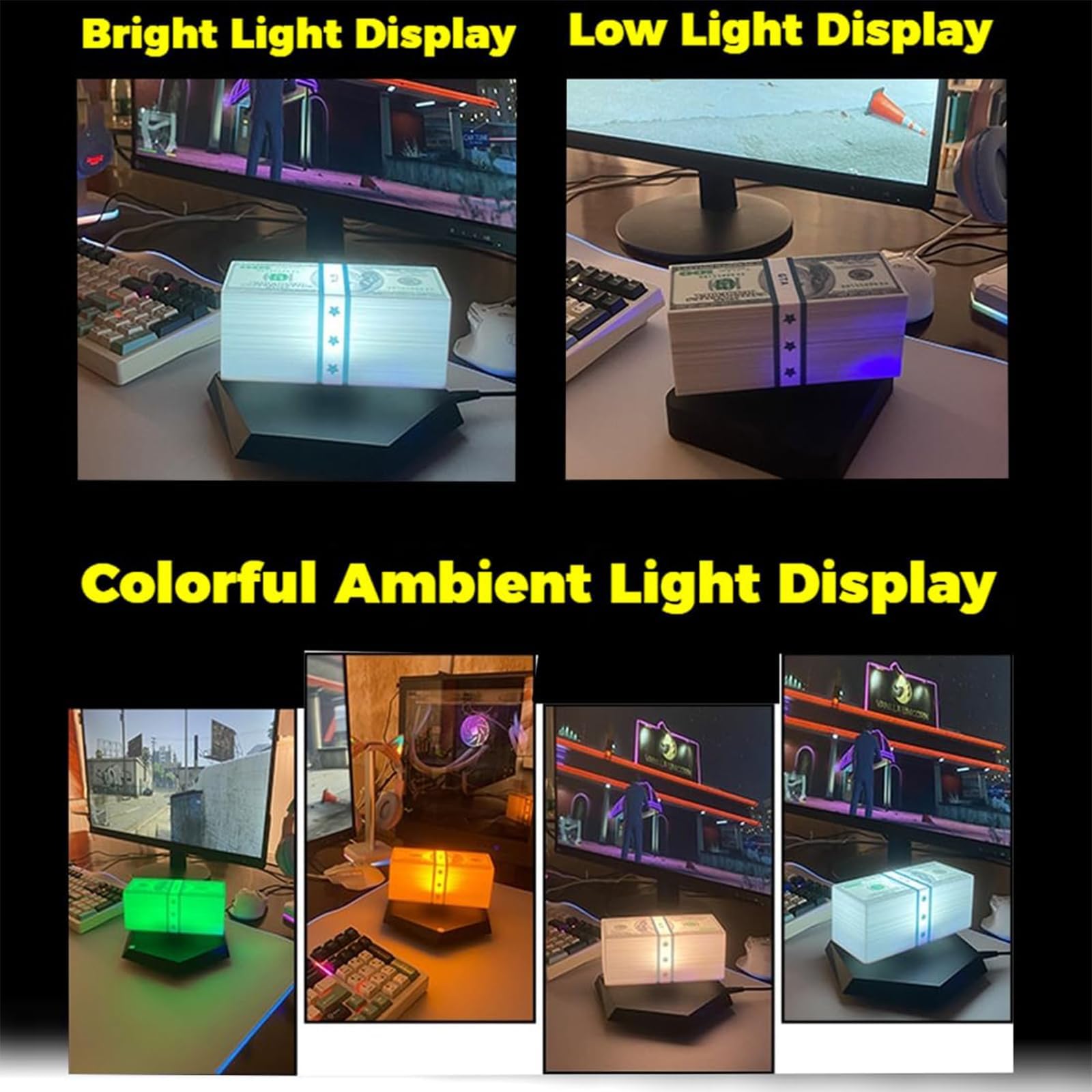 浮遊ディスプレイ LEDライト付き　（値下げ交渉可能） Amazon.co.jp: フローティングマネー紙幣ランプ、磁気浮上と3色のLED