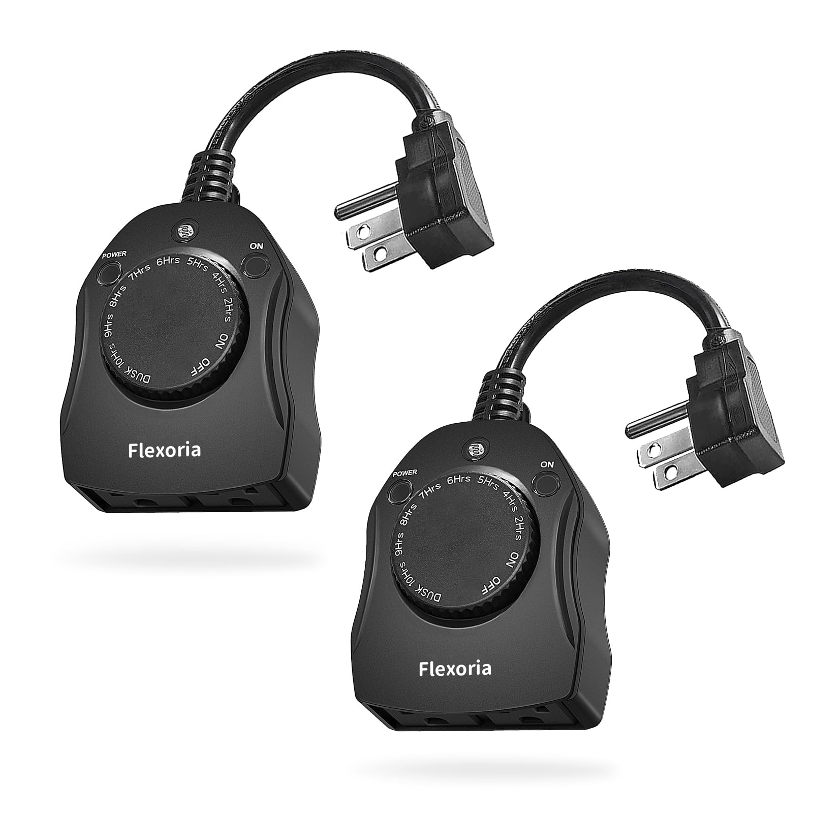 Flexoria Outdoor Timer Outlet Waterproof, Dusk to Dawn Light Sensor Timer, 2 Grounded Electrical Outlets for Outdoor Lights, 15A/1875W, ETL Listed (2