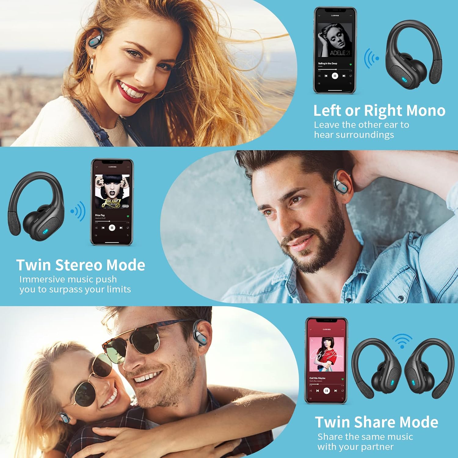 Wireless Earbuds, Bluetooth Headphones Over-Ear Stereo Wireless Earpieces with Charging Case Mics LED Battery Display, Waterproof Sports Wireless Ear Buds for Sports/Workout/Gym/Running