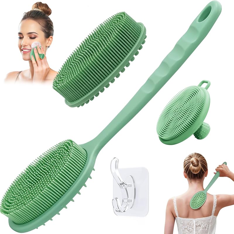 Conjunto GEENOA de escovas de silicone para rosto e costas com 2 cabeças removíveis, 3 unidades verdes
