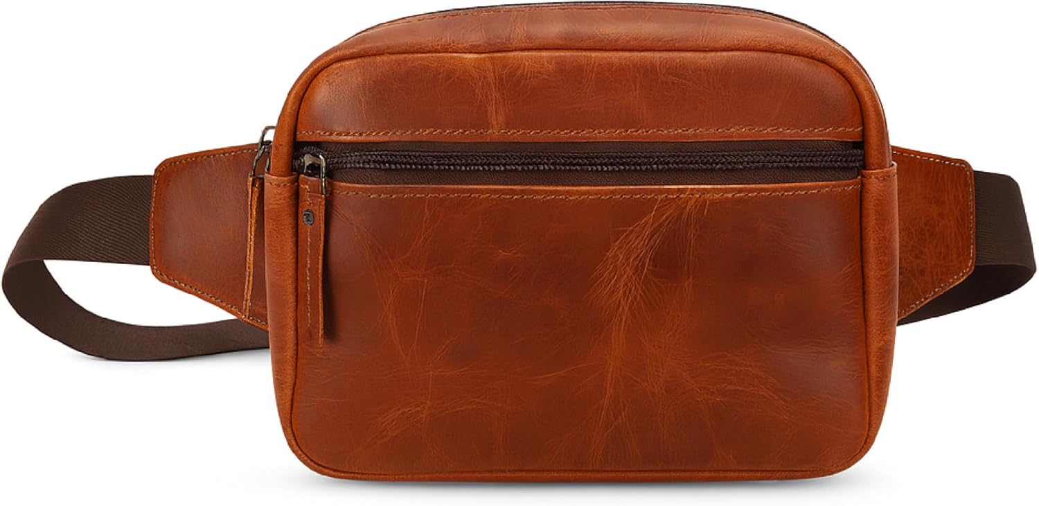 TheAntiq Leather Fanny Pack Crossbody Bag (8x5x3) - Multi-Pocket Waist Bag with Adjustable Strap for Travel & Daily Use