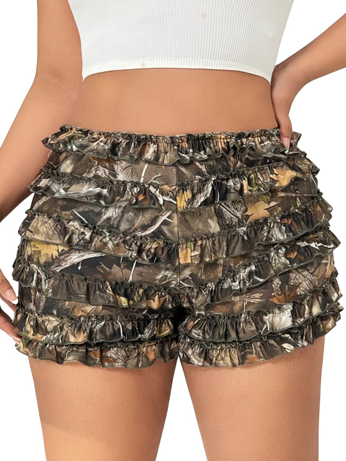 Verdusa Women's Plus Size Y2K Bloomers Leopard Print Micro Shorts Slim Fitted Layered Ruffle Shorts