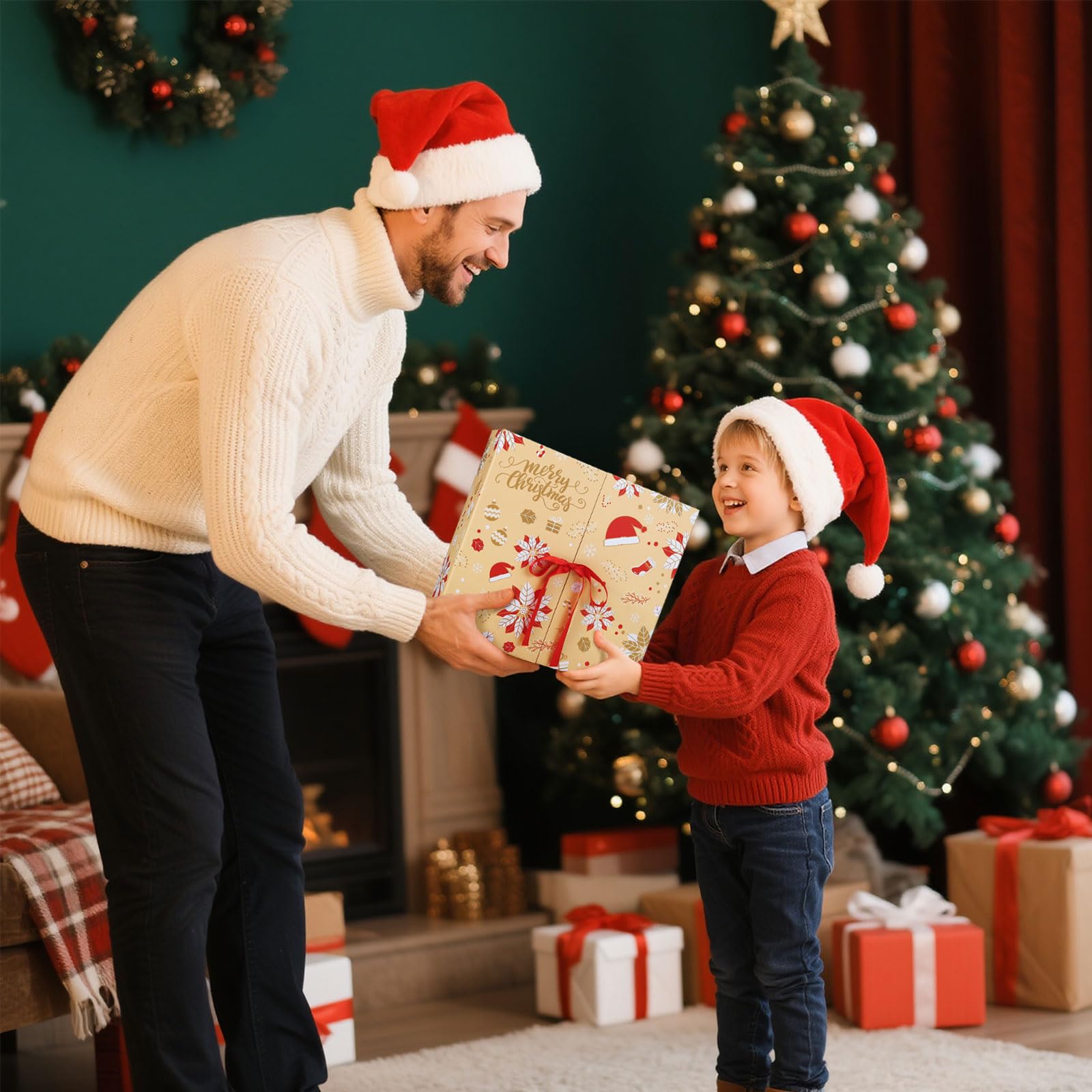GWHOLE Calendrier de l'Avent de Noël 2025, compte à rebours de 24 jours, boîte cadeau rechargeable pour emballage cadeau, décoration de Noël (jaune)