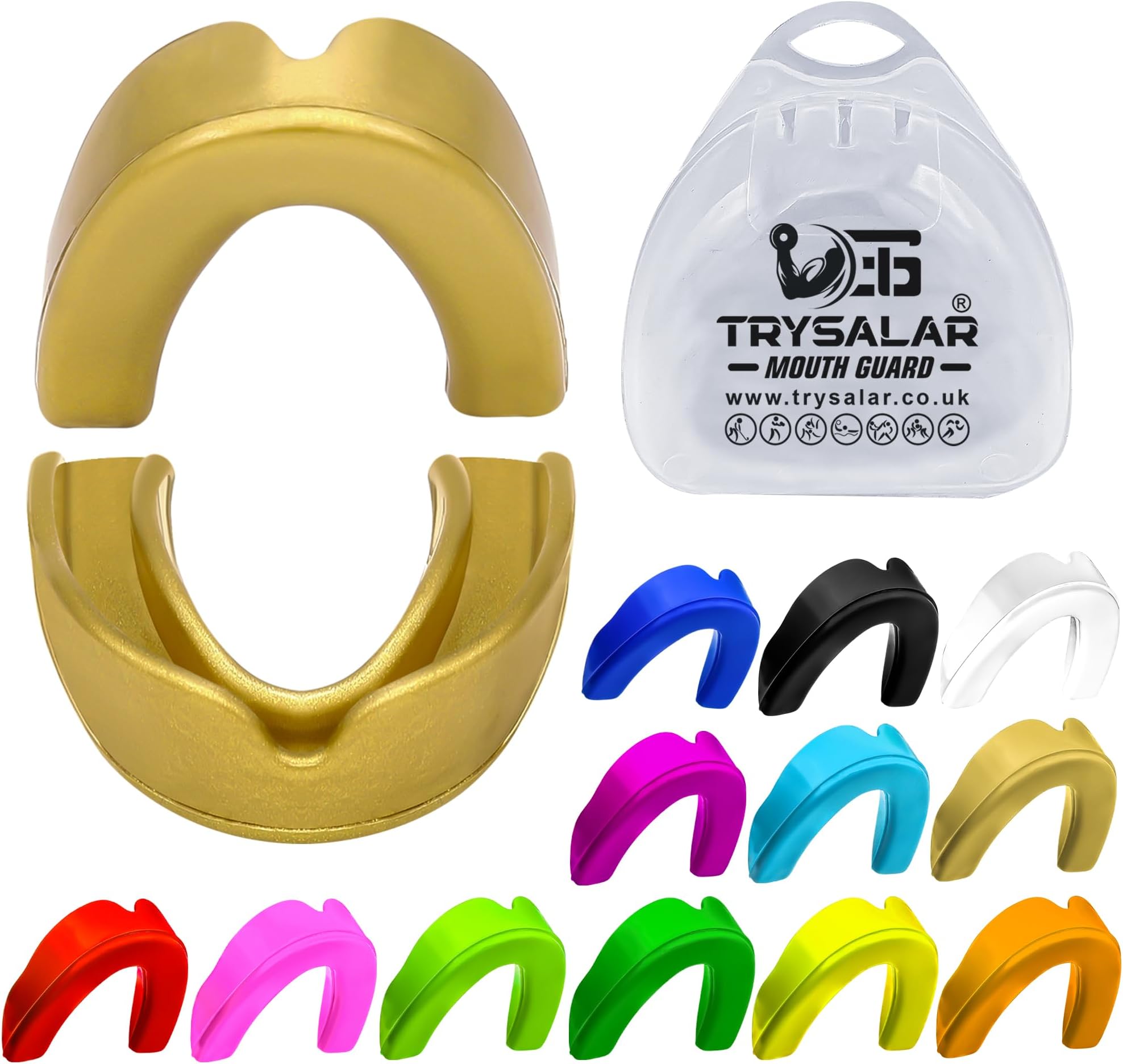 Teeth Mouth Guard Gum Shield Professional Mouthguard with Case for Braces Sports MMA Boxing Rugby Hockey Martial Arts Karate Basketball Lacrosse Muay Thai Combat Contact Youth & Adult (Gold)