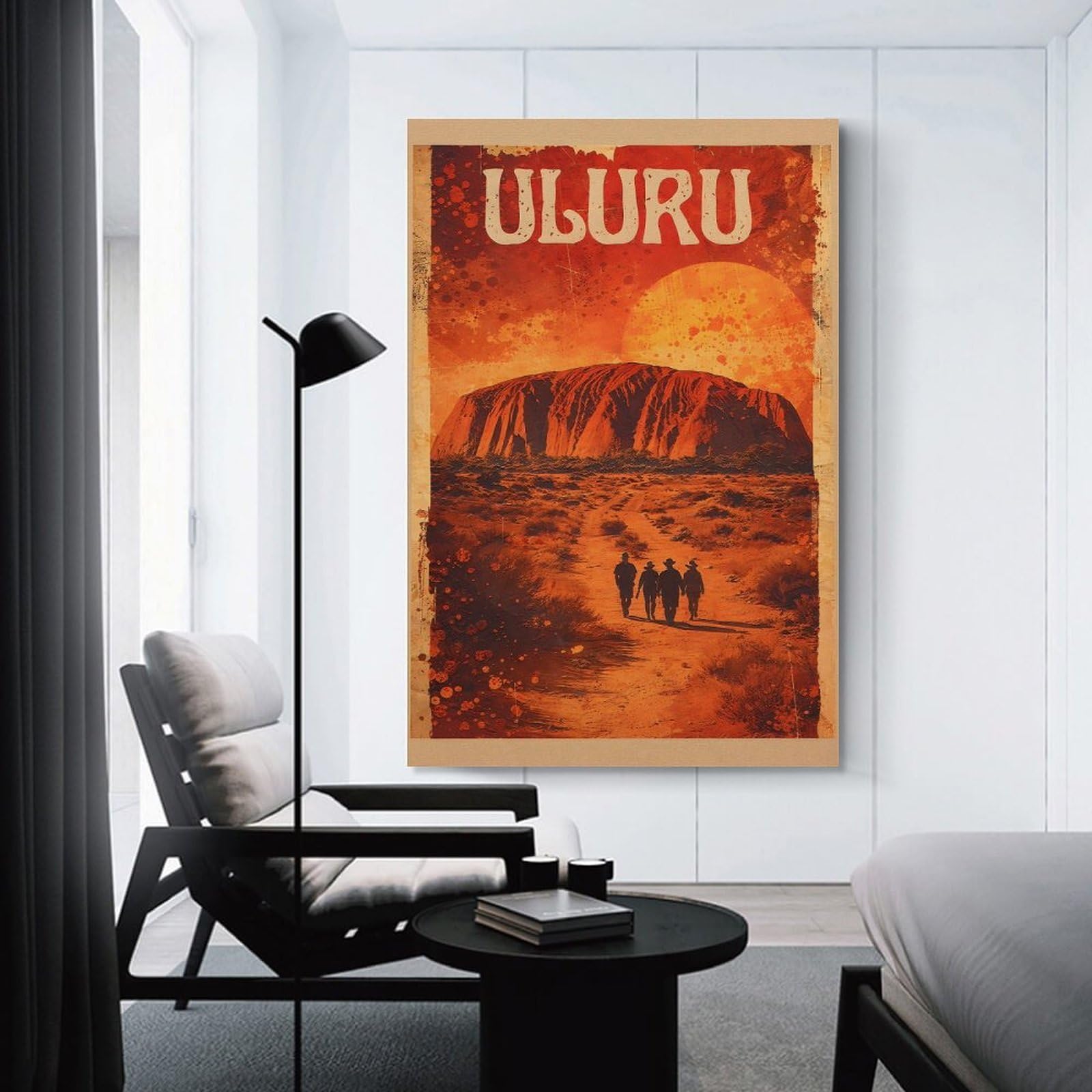 Junmoney Uluru Vintage Travel Canvas Wall Decor, 24x36inch(60x90cm), for Gallery Wall Decor And Room Displays, Wall Decor Suited to Curated Displays