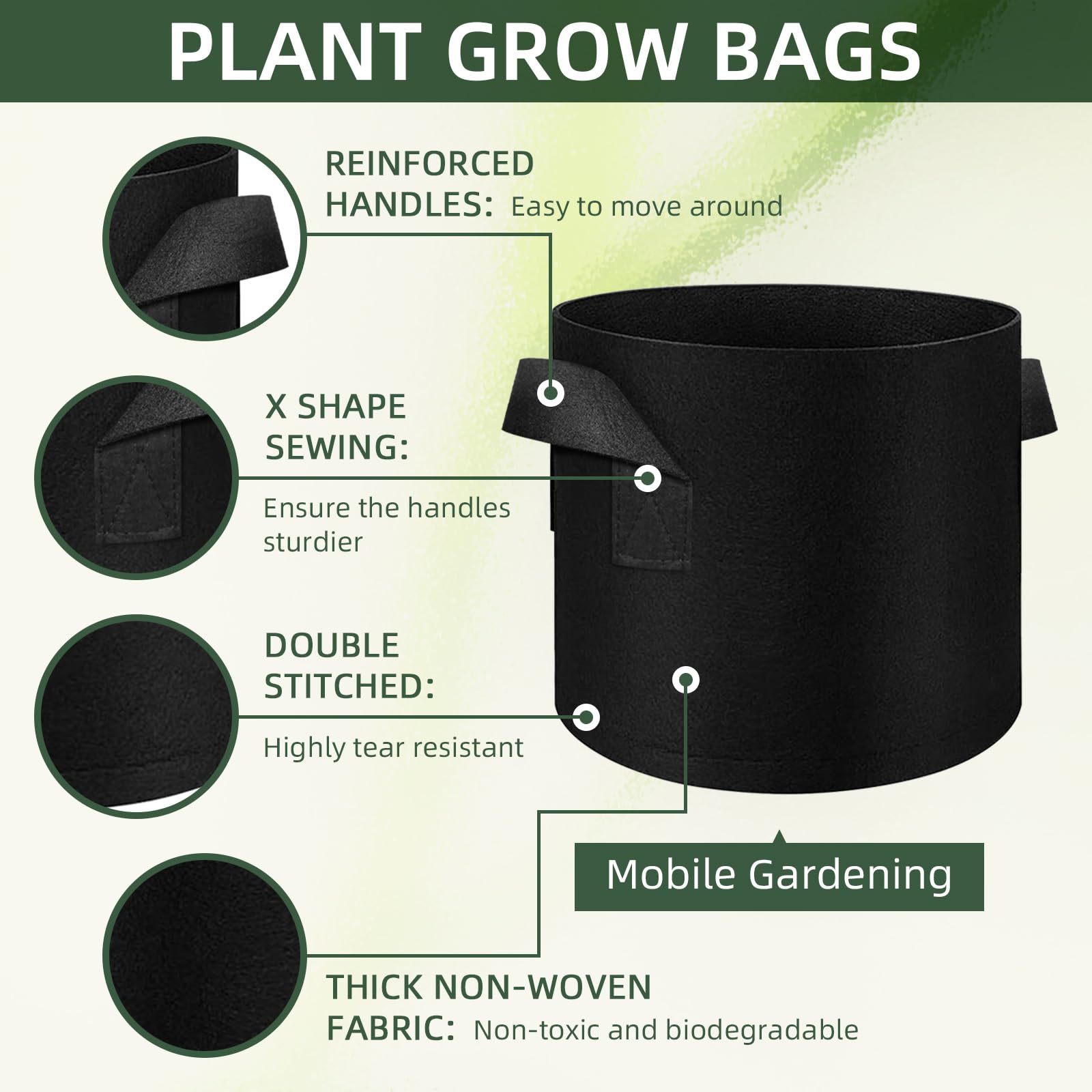 Cskunxia 6-Pack 7 Gallon Grow Bag, Non-Woven Fabric Pots Plant Bag, Plant Grow Bags with Handles - Image 3
