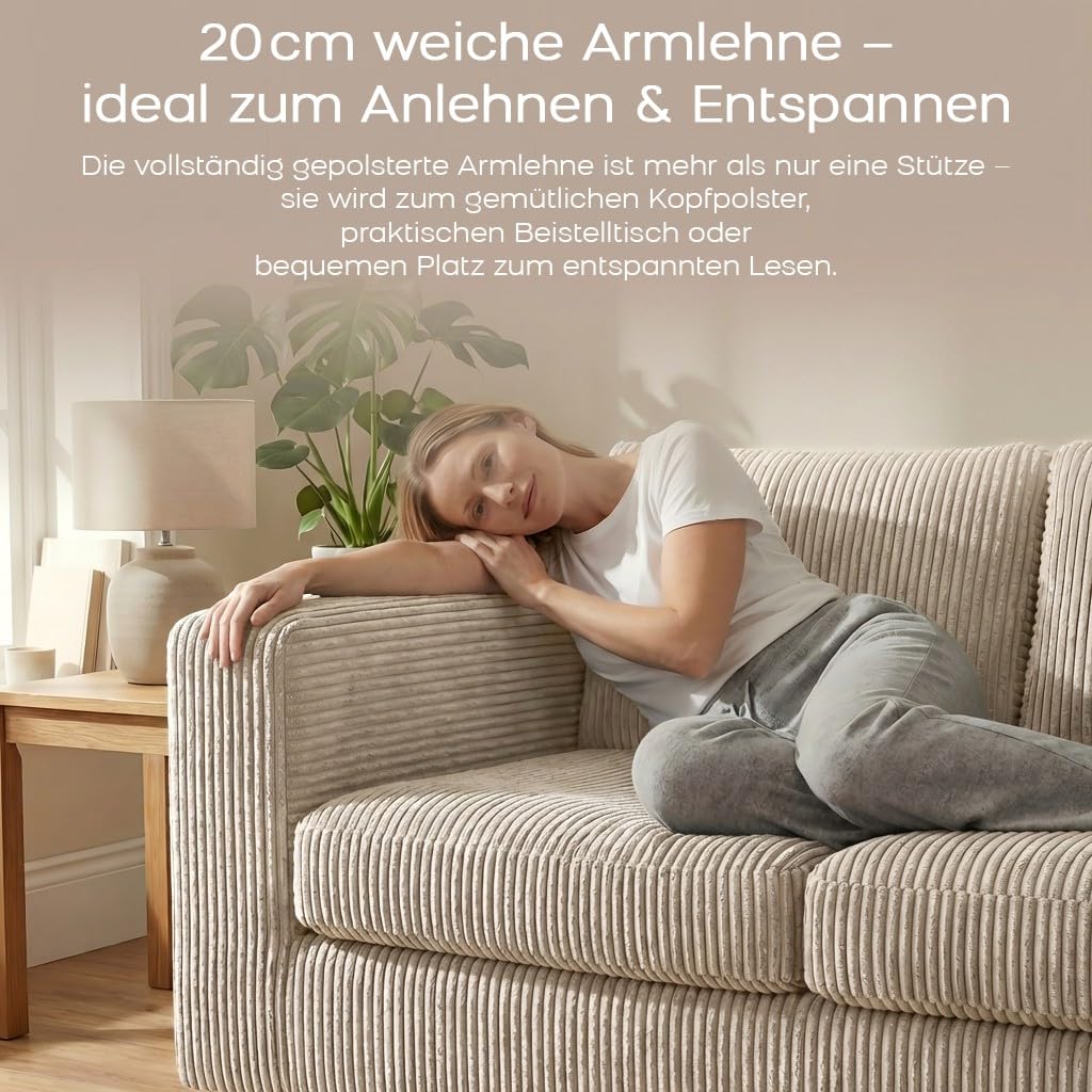 RUMMY 2-Sitzer Sofa aus Cord, kleines rahmenloses Sofa mit Cloud-Sofa-Komfort, hochelastischem Schaumstoff, Kompressionssofa und Bodensofa für Wohnzimmer, Elfenbeinweiß