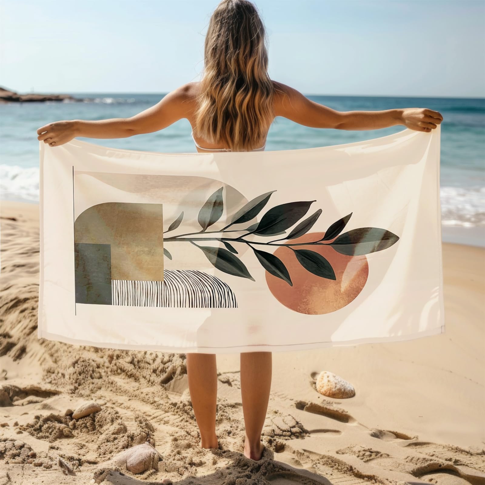 Générique Serviette de Plage XXL Modèle Vert Orange Profond | Grande Taille Serviette de Plage et Douche Avec Elastique Microfibre Absorbante et Légère Sport Séchage Rapide