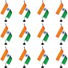 India Desk Flag, 12 Pack Indian Table Office Flag with Black Solid Pole and Stand Base, International Country Flag, Festival Celebration, Classroom Meeting Desktop Decor India