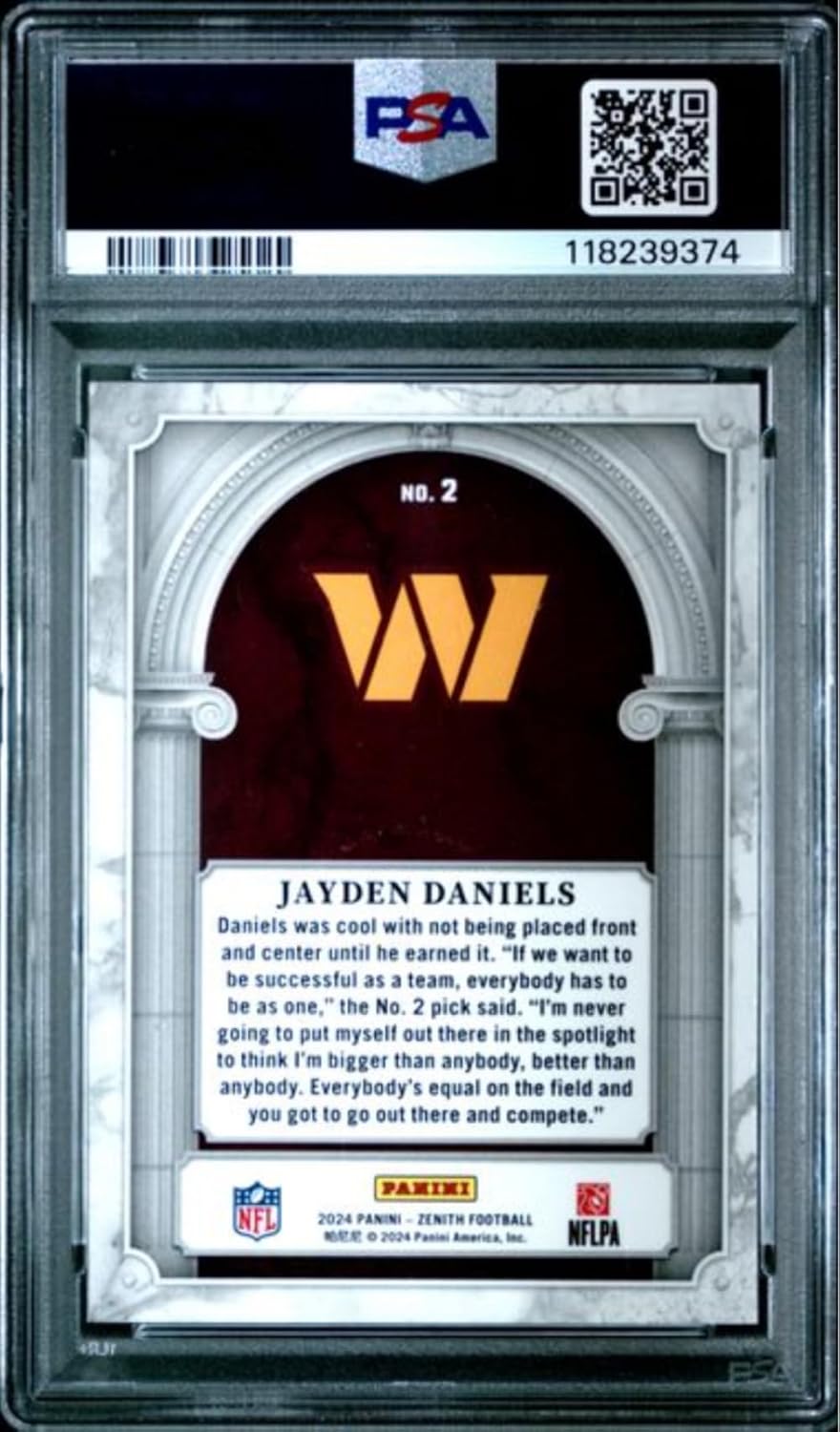 Graded 2024 Panini Zenith Jayden Daniels #2 Z Marquee Rookie RC Football Card PSA 10 Gem Mint