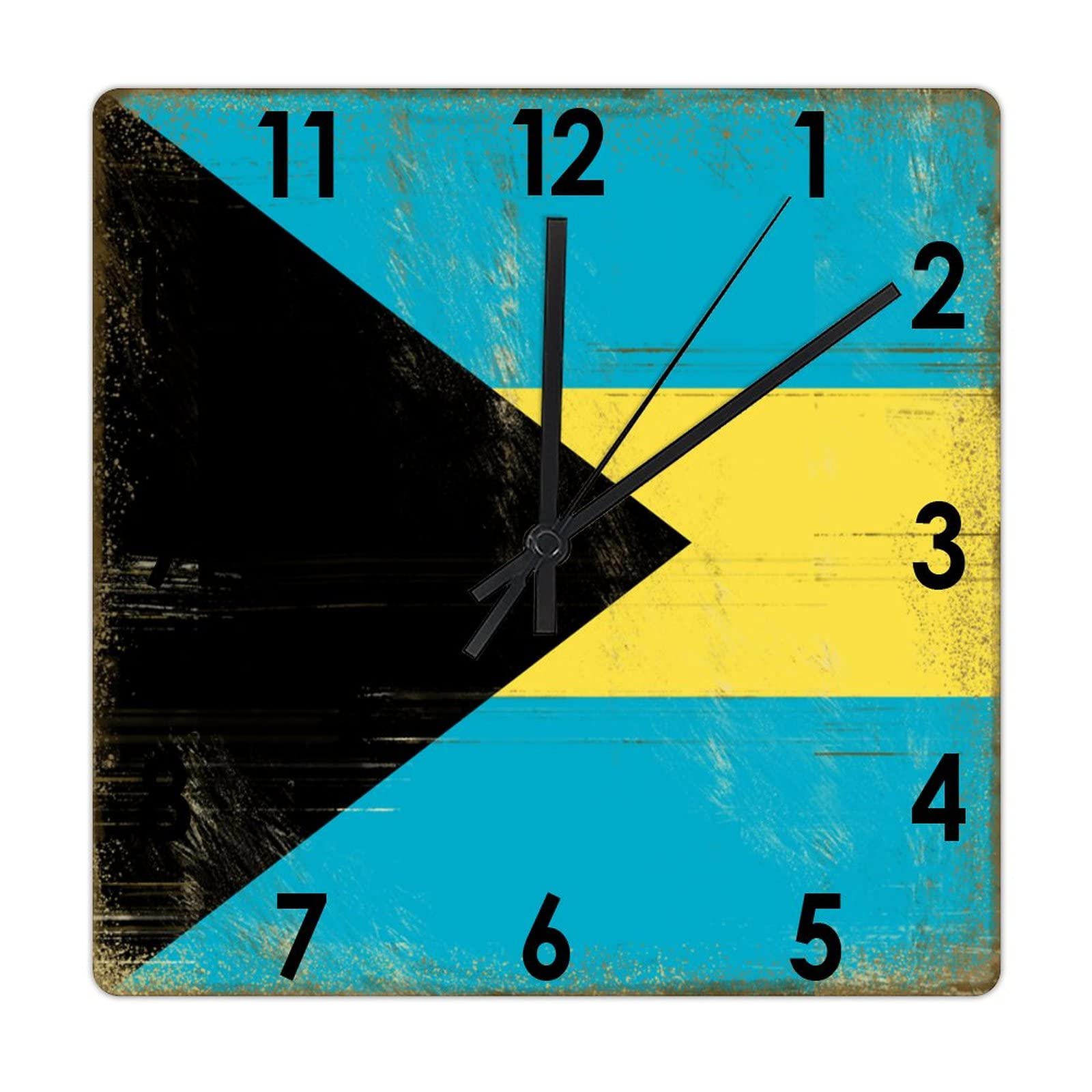 Horloge murale carrée en bois silencieuse et sans tic-tac avec motif décoratif