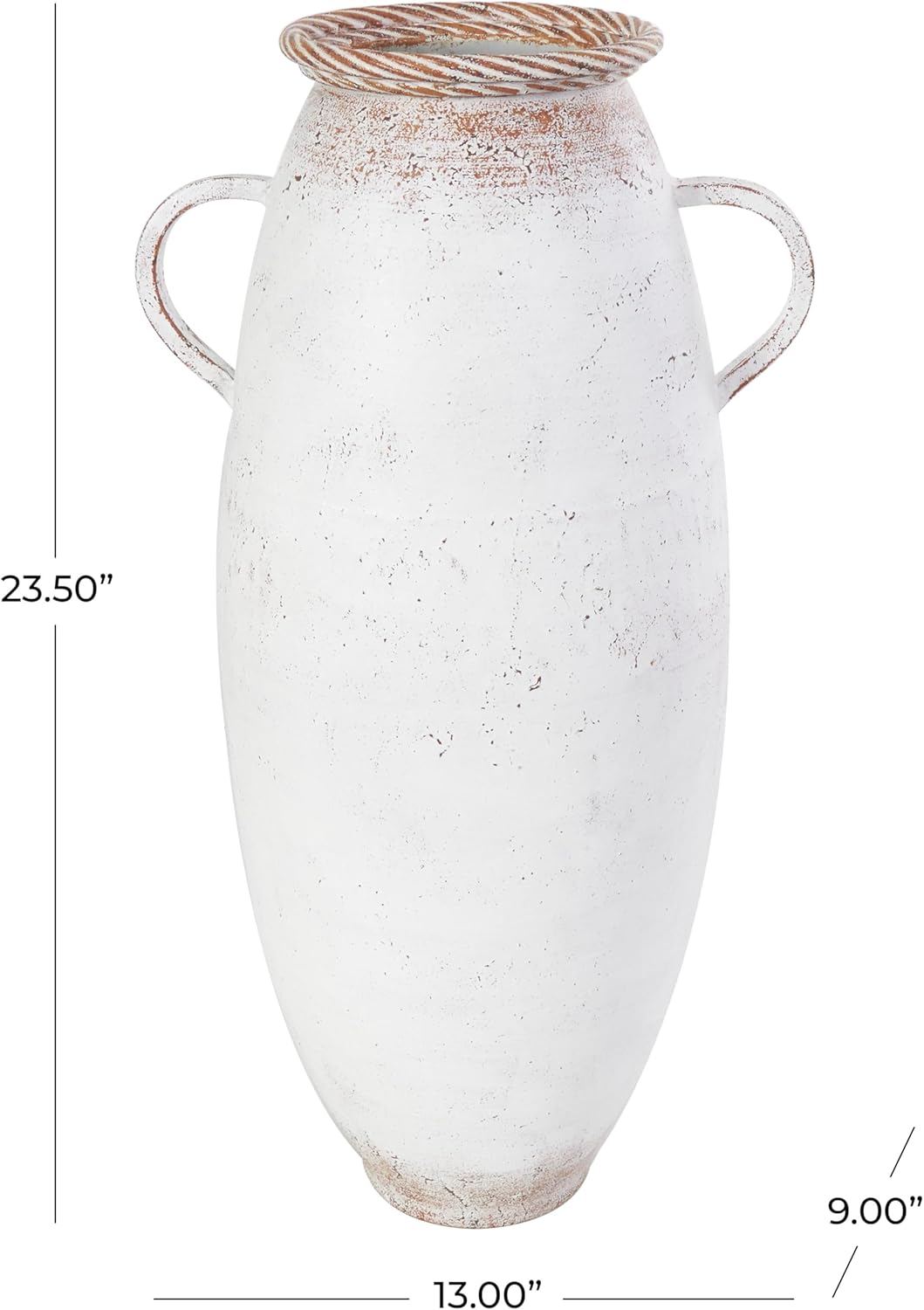 Deco 79 Metal Decorative Vase Centerpiece Vase with Antique Distressing and Terracotta Accents, Flower Vase for Home Decoration 13" x 9" x 24", White