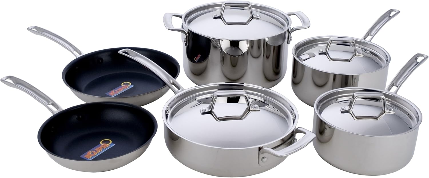 MIU France 10-Piece 5-Ply Clad Cookware Set, Silver