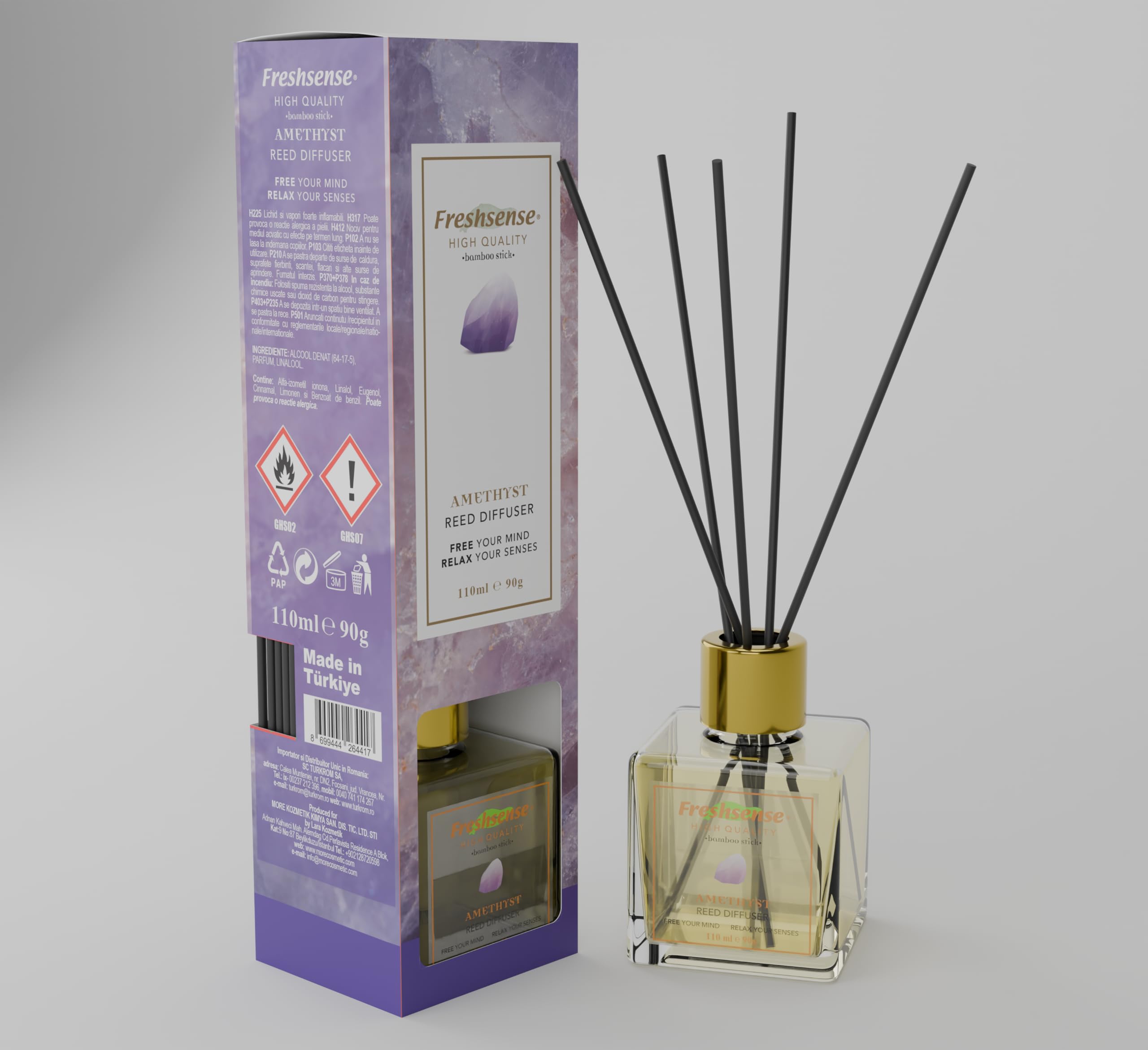 AMETHYST Reed Diffuser 110ml – Air Freshener | FRESH SENSE | Aromatherapy Essential Oil Diffuser for Home, Office, Toilet & Bathroom | Elegant Home Decor | Inspired by the Beauty of Rare Gemstones