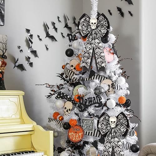 Miniatura 6 de Decoración gótica de calavera, lazos de Halloween para decoraciones de coronas, lazo decorativo para árbol de Halloween, lazo decorativo