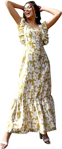 Sassafras Women Floral Back Tie-Knot Detail Maxi Dress