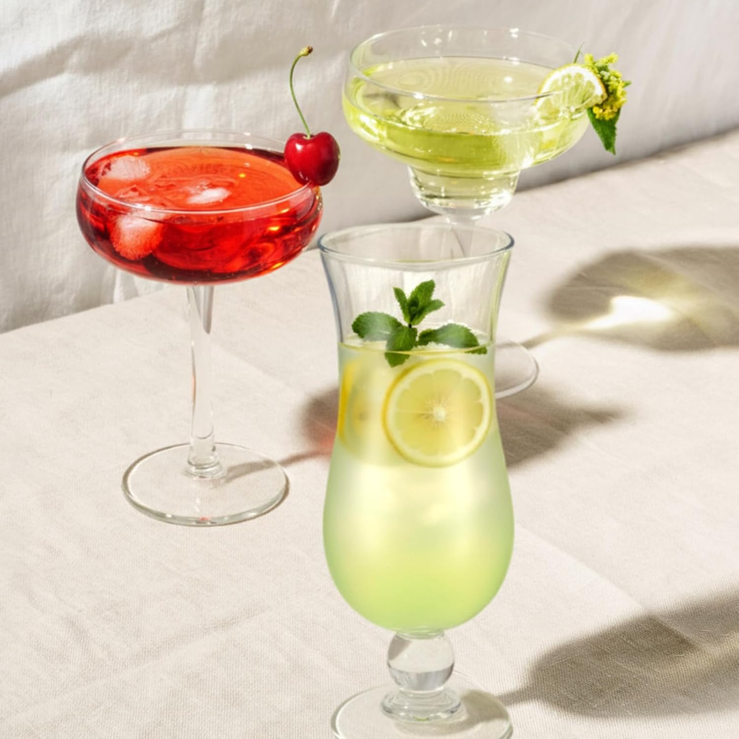 LemonRoad Mixed Drinkware Set of 6 Cocktail Glasses Set Mixed Drink Cocktail Martini Whiskey Highball Margarita Hurricane Coupe Glasses Gift for Entertaining and Home Bar Party Accessories