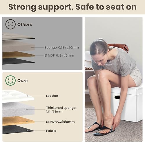 Miniatura 72 de COSYLAND - Reposapiés u otomano con almacenamiento plegable de piel, con agujero para agarrar, para habitación, tamaño pequeño, rectangular, 17 x 15