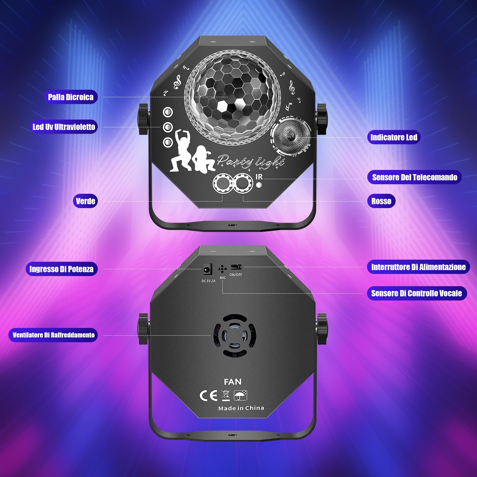 4 in 1 Luci Discoteca, Luci Discoteca a Ritmo di Musica, Luce Stroboscopica LED RGB Luci DJ Discoteca con Telecomando per Feste Domestiche, Discoteche, Halloween, Natale