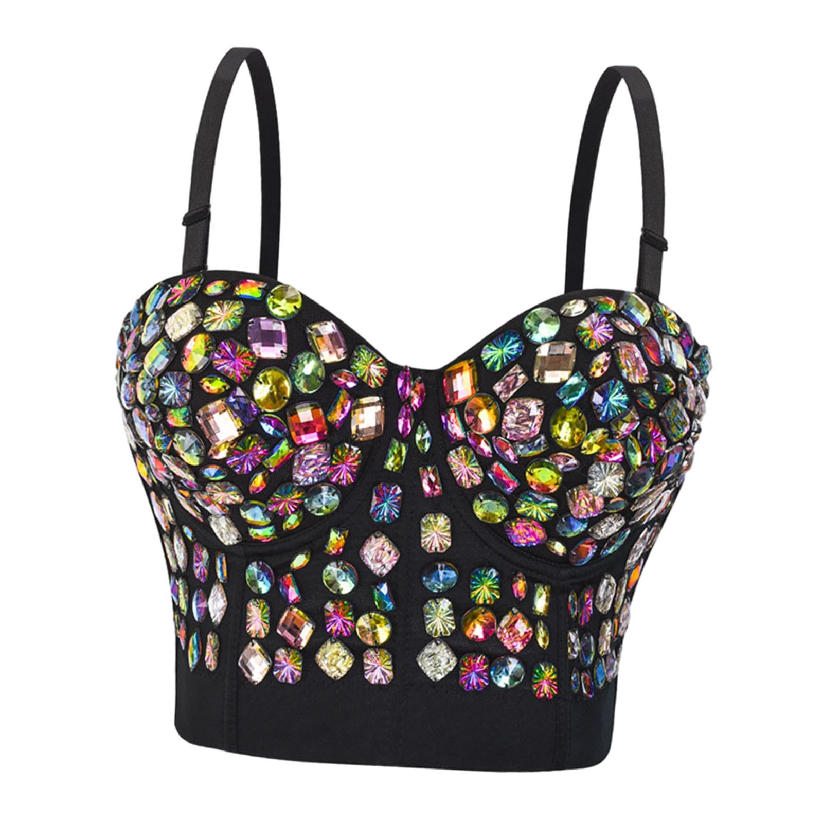 Enakshi Rhinestone Beaded Corset Adjustable Straps Bling Corset for Party Nightclub|Clothing, Shoes & Accessories|Womens Clothing|Tops & Blouses|1 Women's Colorful Rhinestone Push Up Bra-image-34