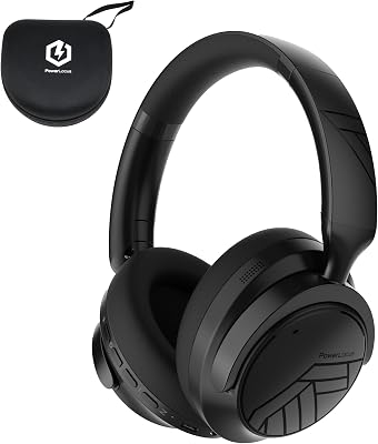PowerLocus Active Noise Cancelling, 70 Hours Playtime Over Ear Bluetooth Headphones, Hi-Fi Stereo Wireless Headphones with Carry Case, Foldable, with Mic for Travel,Mobile Phone,Laptop (Black)