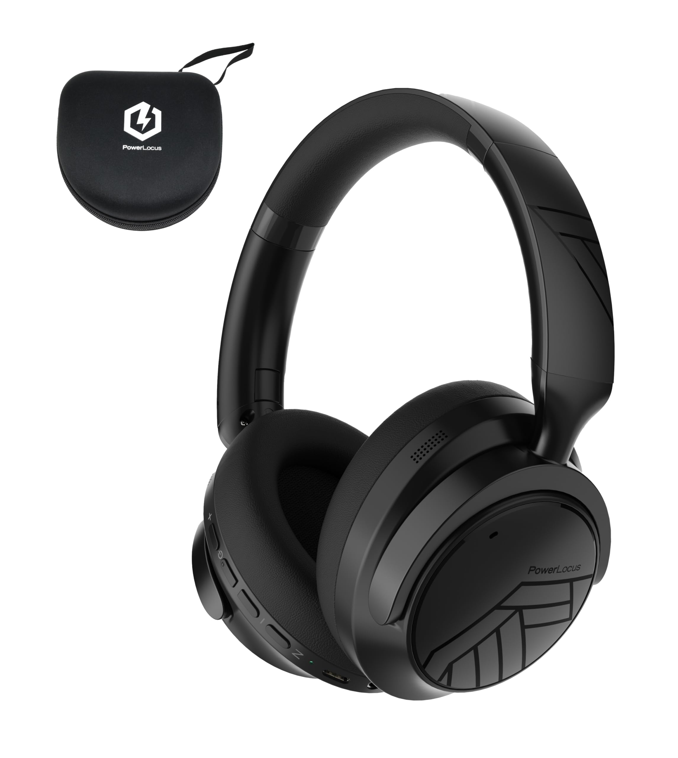 PowerLocus Cascos Inalambricos Bluetooth, Auriculares Inalámbricos con Cancelación de Ruido Activa Híbridos, 70H Reproducción, Modo Transparencia, Cascos Bluetooth Estéreo HiFi con Funda (Negro)