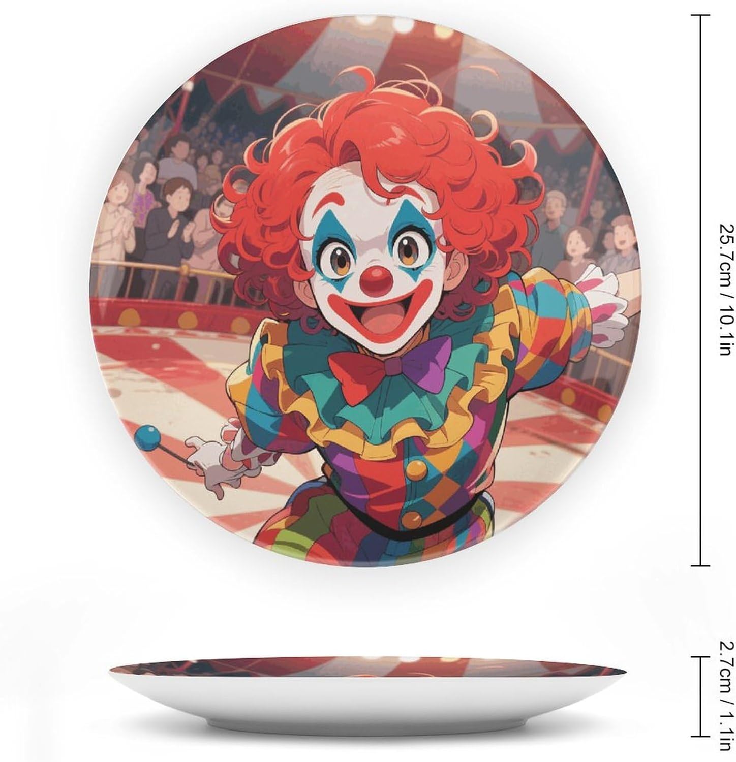 Clown Circus Show Decorative Ceramic Plate Personalized Bone China Decorative Plate Round Porcelain Plates with Display Stand Cabinet Display Plates for Home Decor 10inch