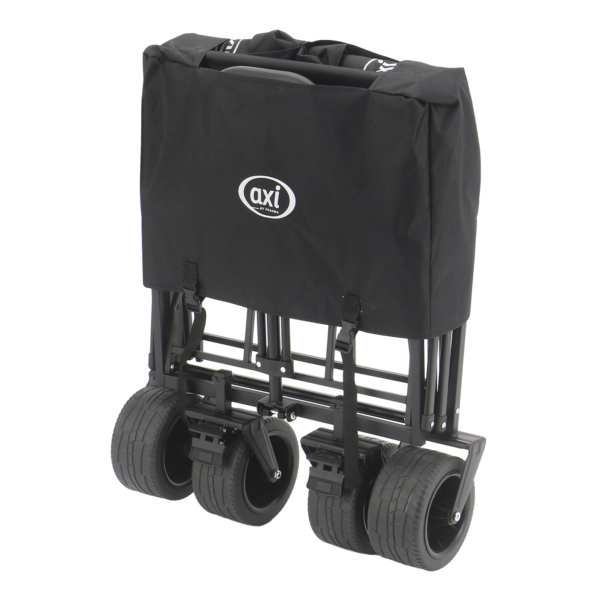 AXI SB131 Faltbarer Bollerwagen in Schwarz | Handwagen Klappbar/Faltbar mit Zugstange, Gurt, Hülle, Innentasche & Getränkehalter - PP Gummireifen | Kapazität: 100 l