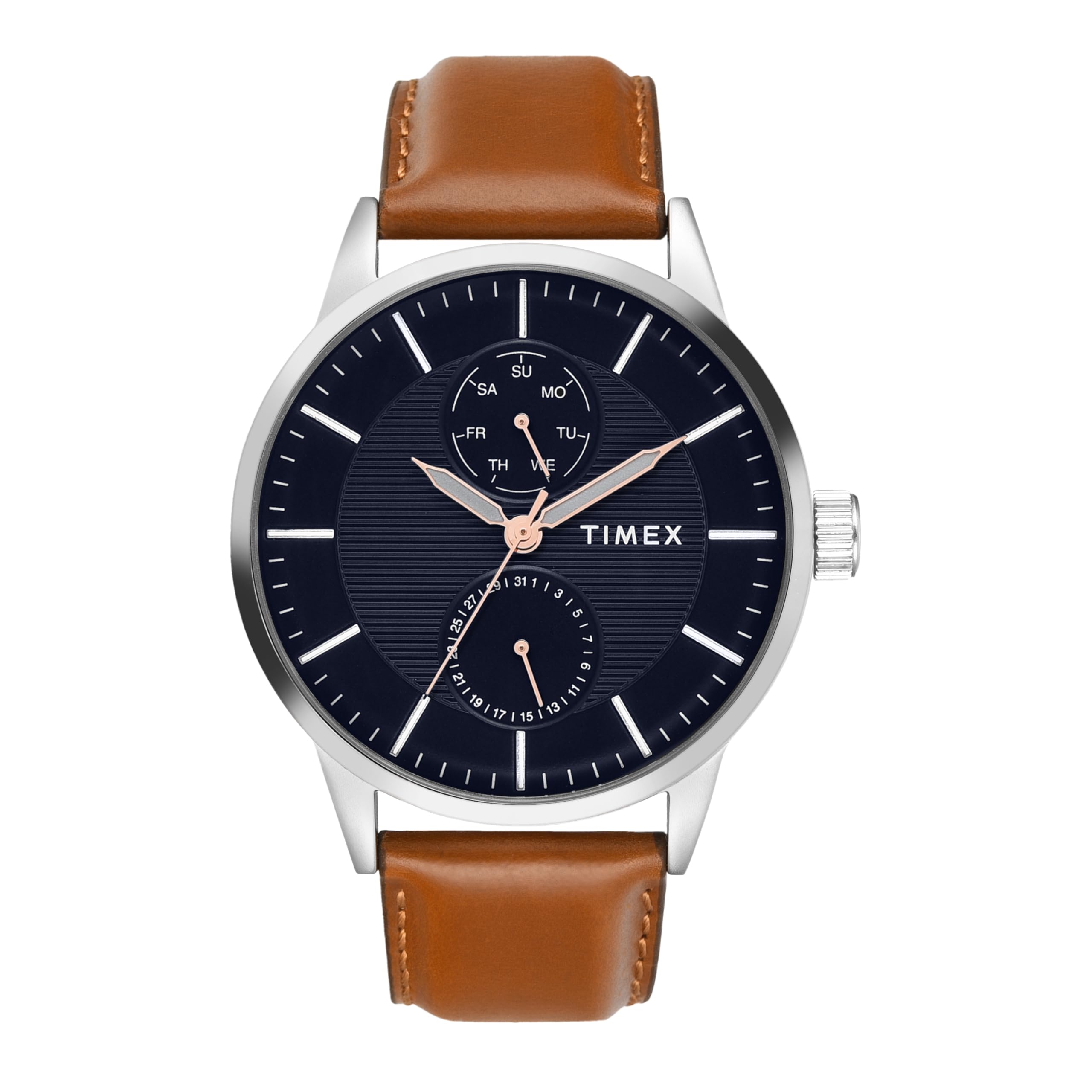TIMEX Leather Men Blue Round Multifunction Dial Analog Watch- Tweg19912, Brown Band (B0CQRPNR75) Amazon Price History, Amazon Price Tracker
