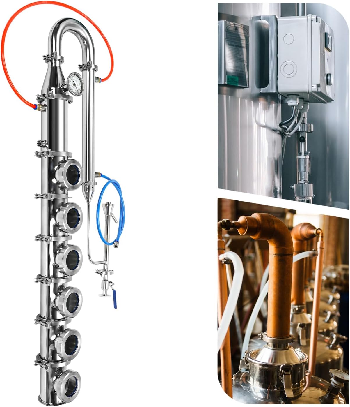 Alcohol Distiller Flute Reflux Column Still, Stainless Steel Column Tower Home Brewing Wine Making Kit, Plate Stainless Moonshine Still Flute Column for DIY Whisky Brandy Gin Vodka