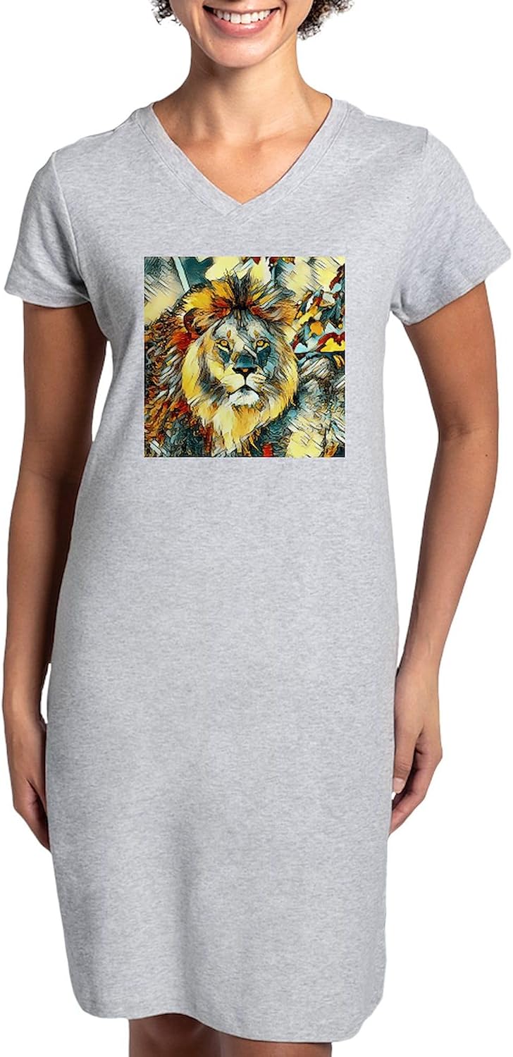 CafePress Animalart Lion 001 T Shirt Women's Nightshirt, Soft Long Pajama Shirt, Cotton PJs/Pyjamas