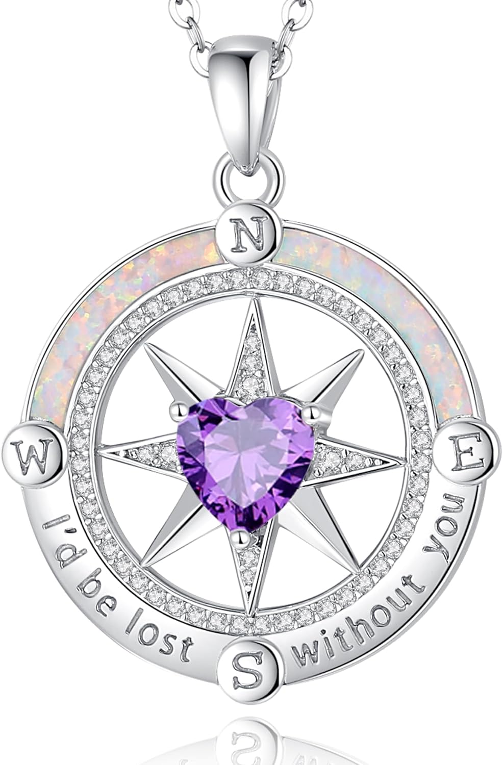 FANCIME Valentines Day Gift Compass Necklace for Women Sterling Silver Compass Jewelry Opal Pendant Fine Jewelry Gemstone Birthday Gifts for Wife Women Her