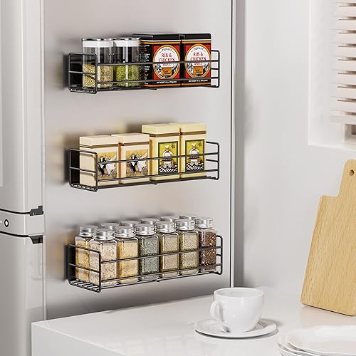 Miniatura 1 de Paquete de 4 estantes magnéticos para especias para nevera, metal negro