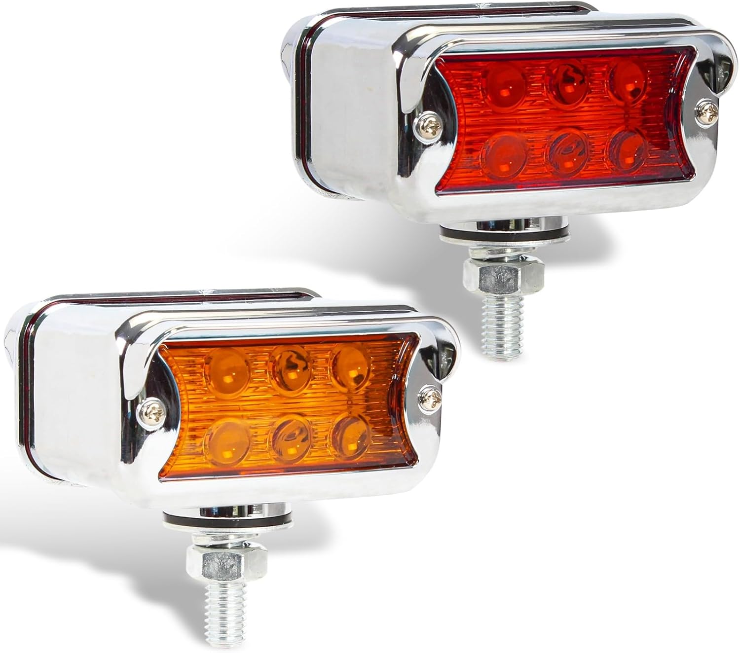 2PCS Pedestal Fender Lights, 12LED Semi Truck Turn Signal with Strobe Amber Red Dual Face Marker Light for Freightliner Peterbilt Kenworth Mack Western Star