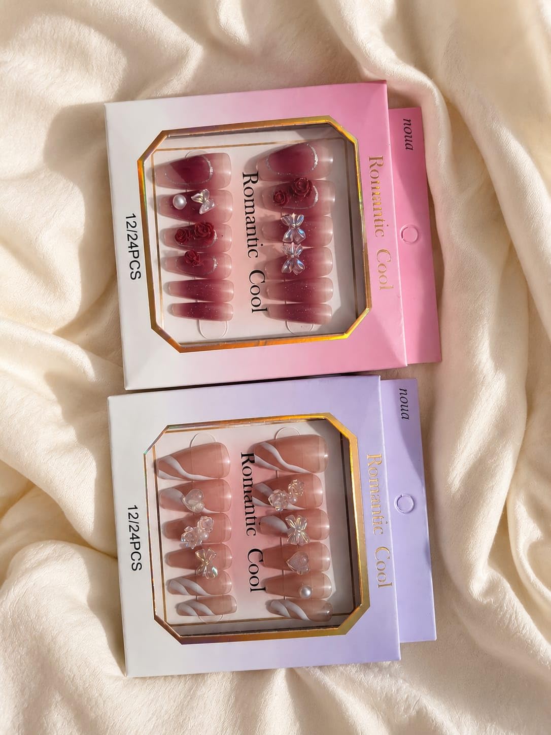 Press on Nails Square Coffin Shape with Rhinestone, 24 Pcs | Glitter Accent Design, Mauve & Brown Tones, Reusable False Nails, Multiple Style Options, Nail Art Gems-image-15
