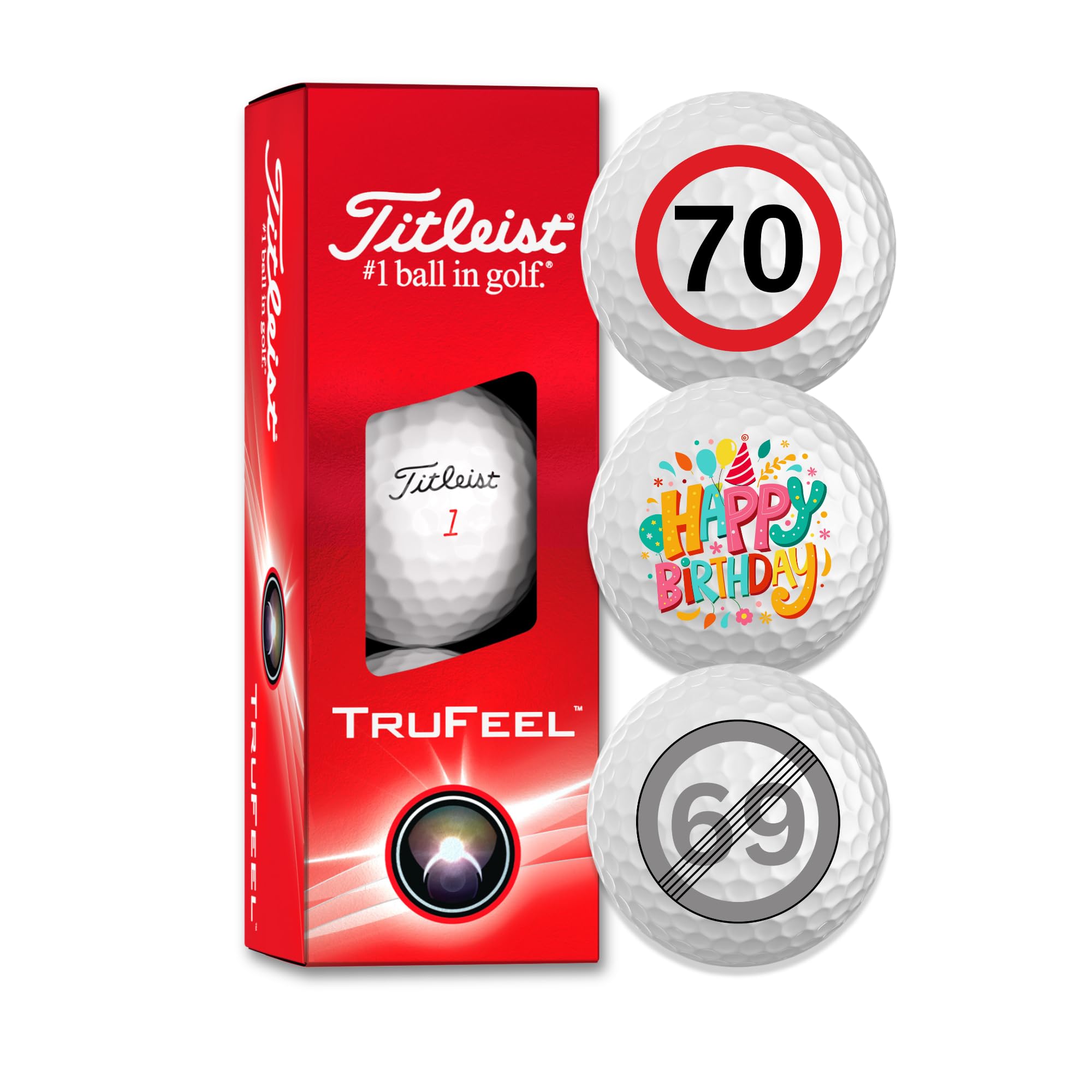 Titleist TruFeel Juego de 3 Pelotas de Golf Feliz Cumpleaños