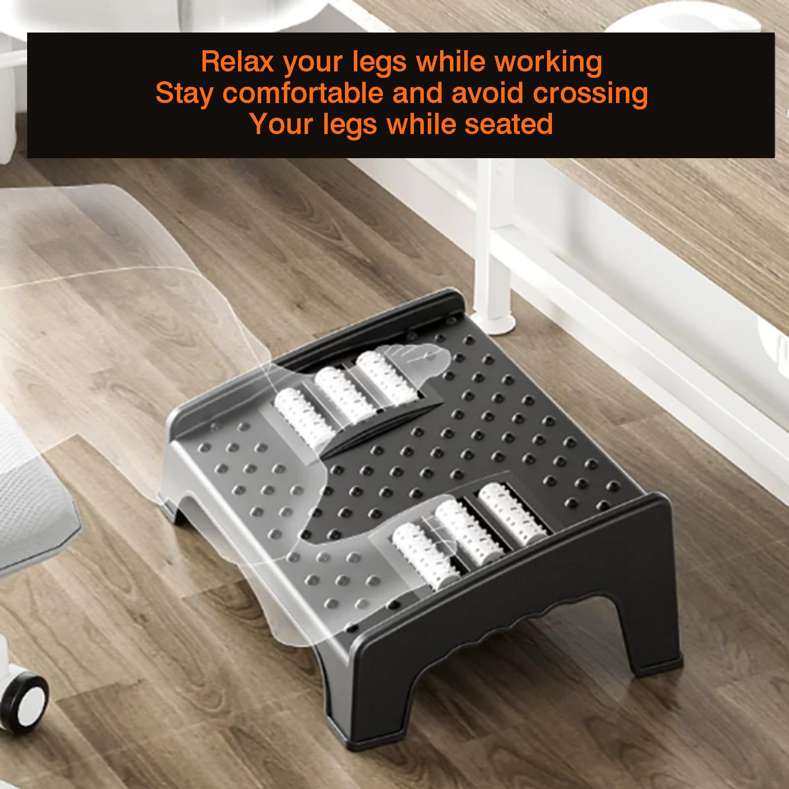 Poggiapiedi Sotto La Scrivania Con Rullo Massaggiante For I Piedi, Sgabello Ergonomico For Le Scrivanie Da Ufficio, Angolo Di Inclinazione 20° E Cuscinetti Antiscivolo(Black)