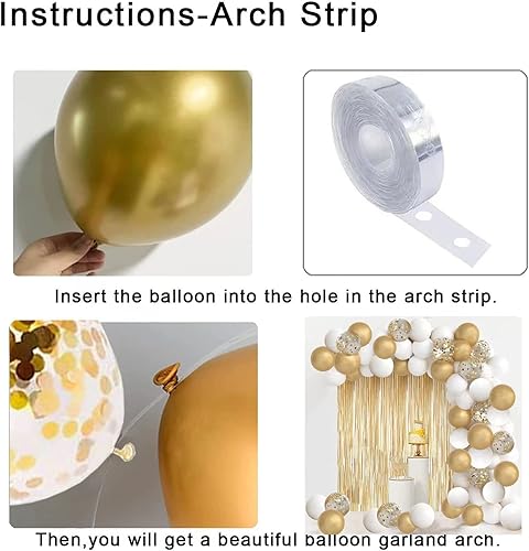 Miniatura 7 de Kit de arco de guirnalda de globos blancos y dorados, decoraciones de fiesta blancas y doradas con 1 cortina de oropel dorado para fiesta de