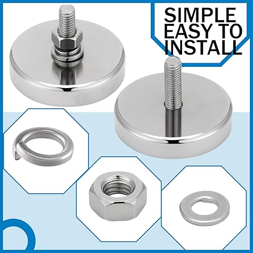 Miniatura 4 de Therwen 10 imanes redondos de neodimio de 150 libras con perno roscado macho M6, imanes resistentes con tuerca y arandela para iluminación, cámara,