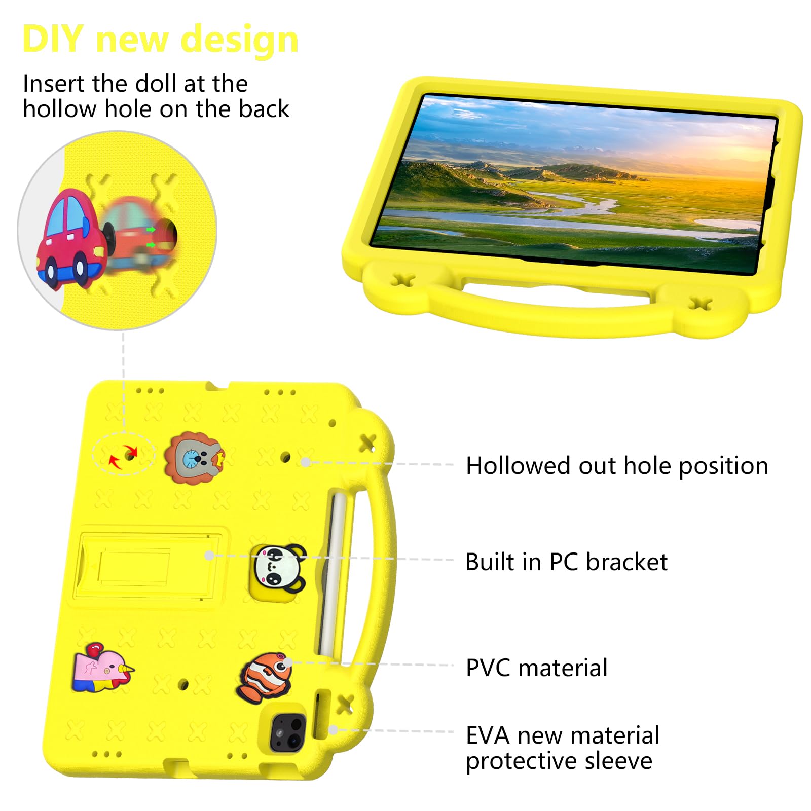 YRH Funda para niños para iPad Air de 13 pulgadas, M2 (2024)/iPad Pro de 13 pulgadas 7ª generación M4 (2024)/iPad Pro de 12.9 pulgadas (2022/2021/2020) (amarillo)