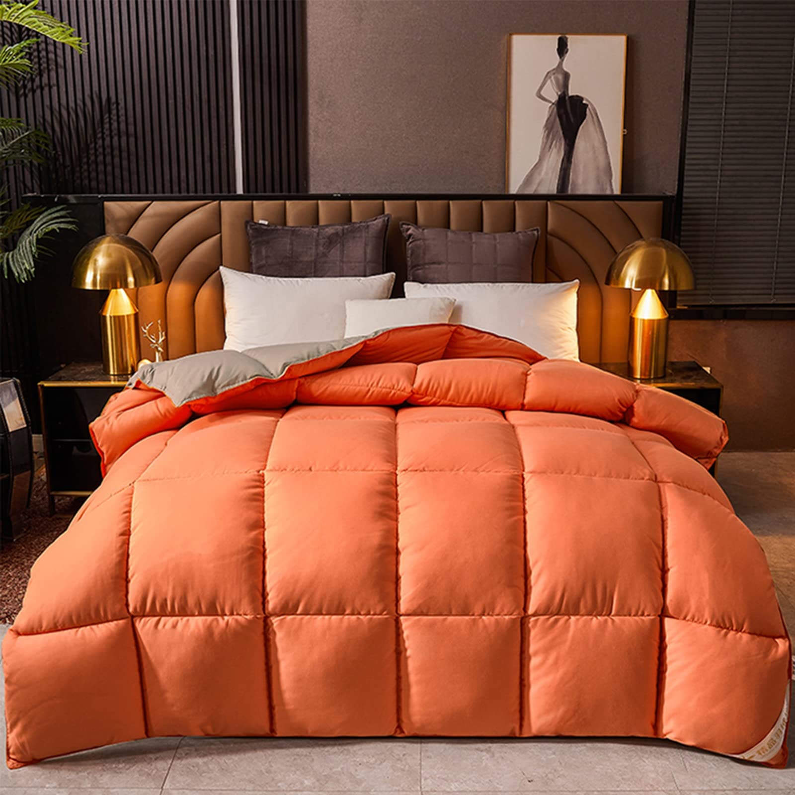 UVCMDUI Double Duvet, Winter Warm Cosy King Size Duvet, Ultra Light Coverless Duvet Machine Washable Perfect for Winter Cosy Nights,Orange,180 * 220cm