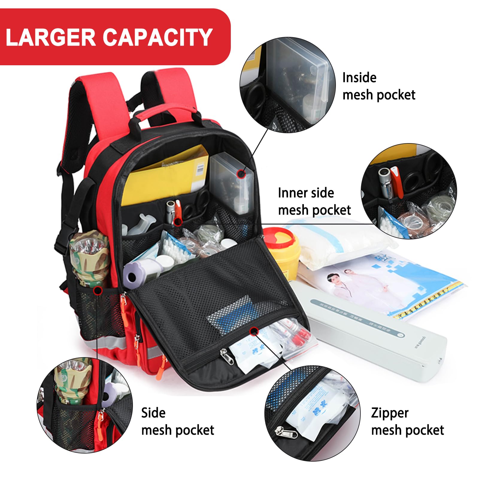 Bolsa de primeros auxilios Mochila médica vacía,Mochila Trauma con Reflectante,Kits de Emergencia Médica para Viajes al Aire Libre Camping