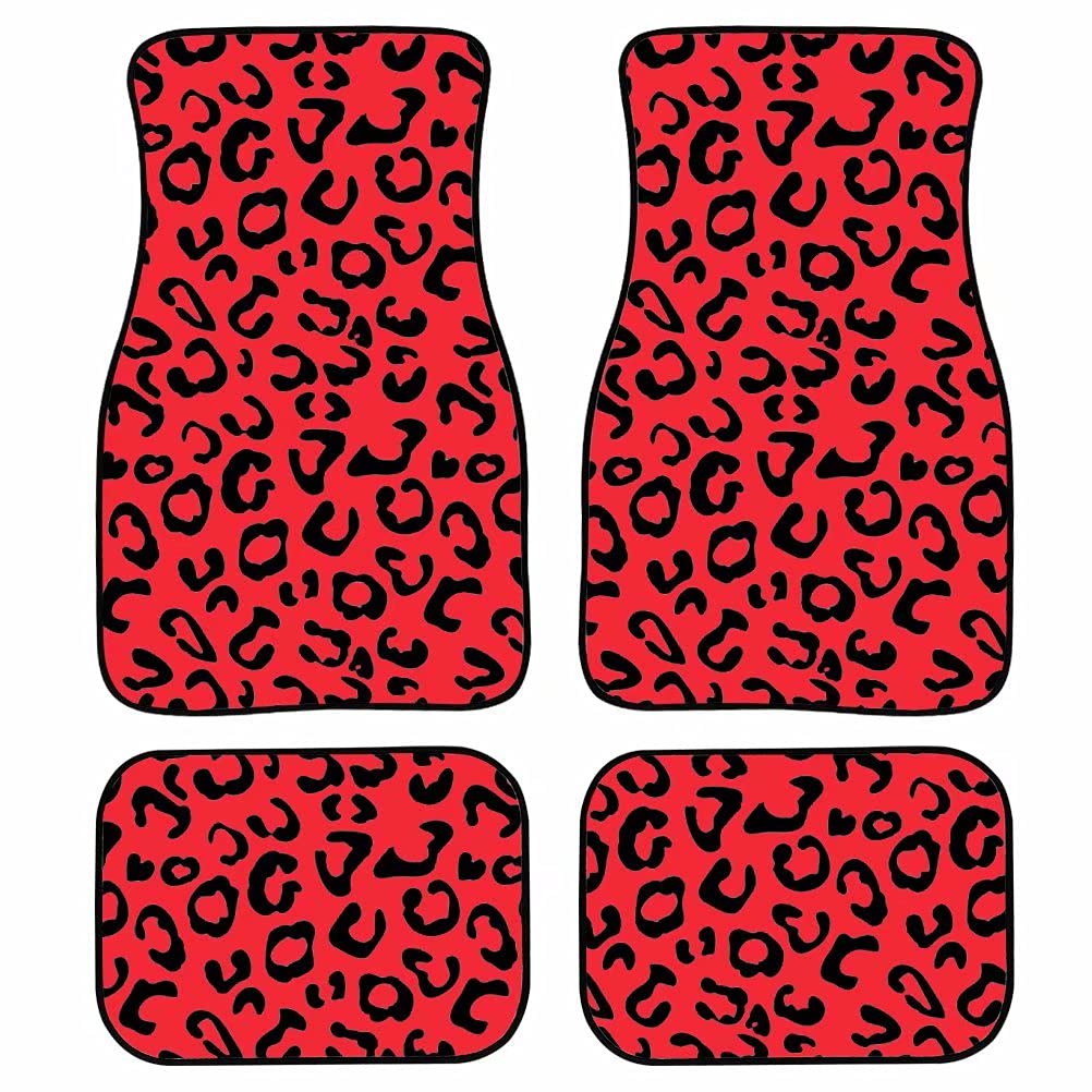 Cumagical Red Leopard Pattern Universal Fit Car Floor Mats Fashion Car Carpet Front&Rear 4 Pieces Full Set Fit for SUVs,Vans,Cars,Trucks