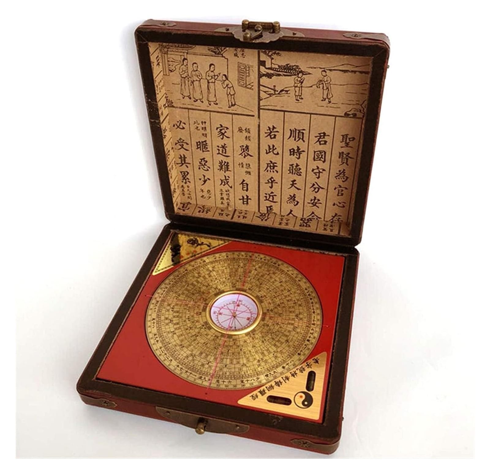 Luo Pan de latón antiguo como decoración de escritorio zen y armonía Feng Shui en casa