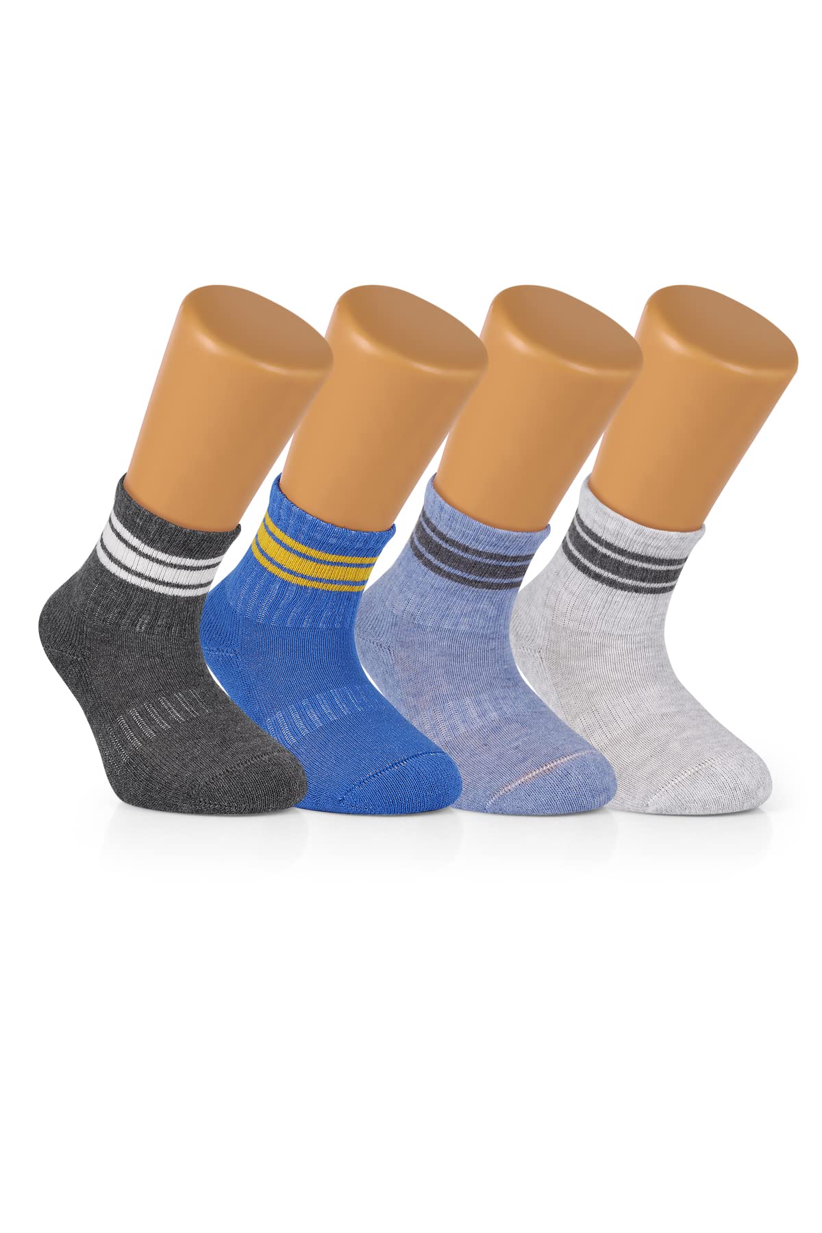 OZZY SOCKS 4 Çift Yumuşak Pamuklu Erkek Bebek ve Çocuk Soket Çorap - Çizgili Çorap (3-5 Yaş)