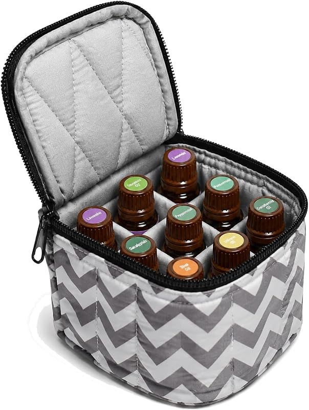 Estojo de viagem Rudmox para 9 frascos, com espuma de 11 mm, zíper duplo e alça, Chevron Grey