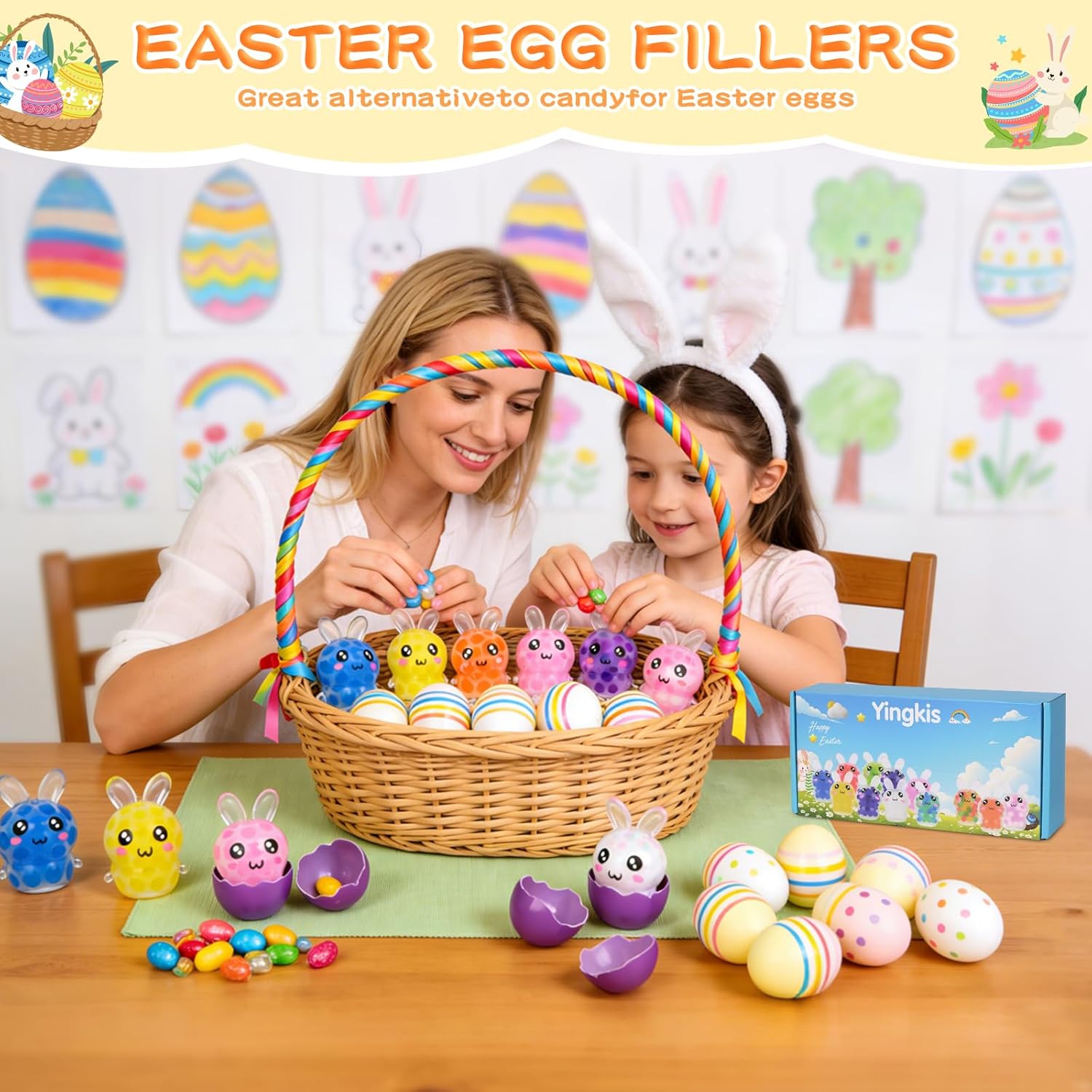 Easter Egg Fillers – 12 Pcs Mini Bunny Squishy Balls, Non-Candy Easter Basket Stuffers, Squishy Stress Relief and Fidget Desk Toys for Kids, Teens and Adults, Party Favors and Gifts