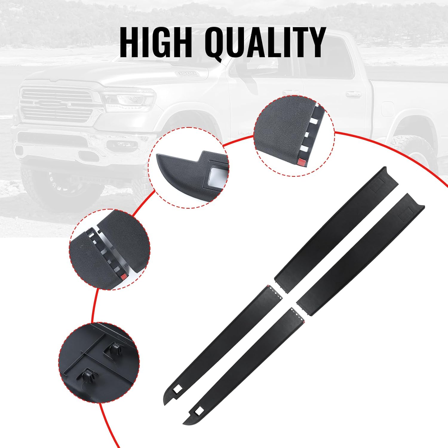 Truck Bed Rail Caps for Dodge Ram 1500 2009-2018, 5'7 W/Stake Holes Bedrail Covers Side Rail Protectors Molding Caps for Pickup Truck w/5'7" Dodge Ram 1500 Accessories, OEM Replacement #55372199AE
