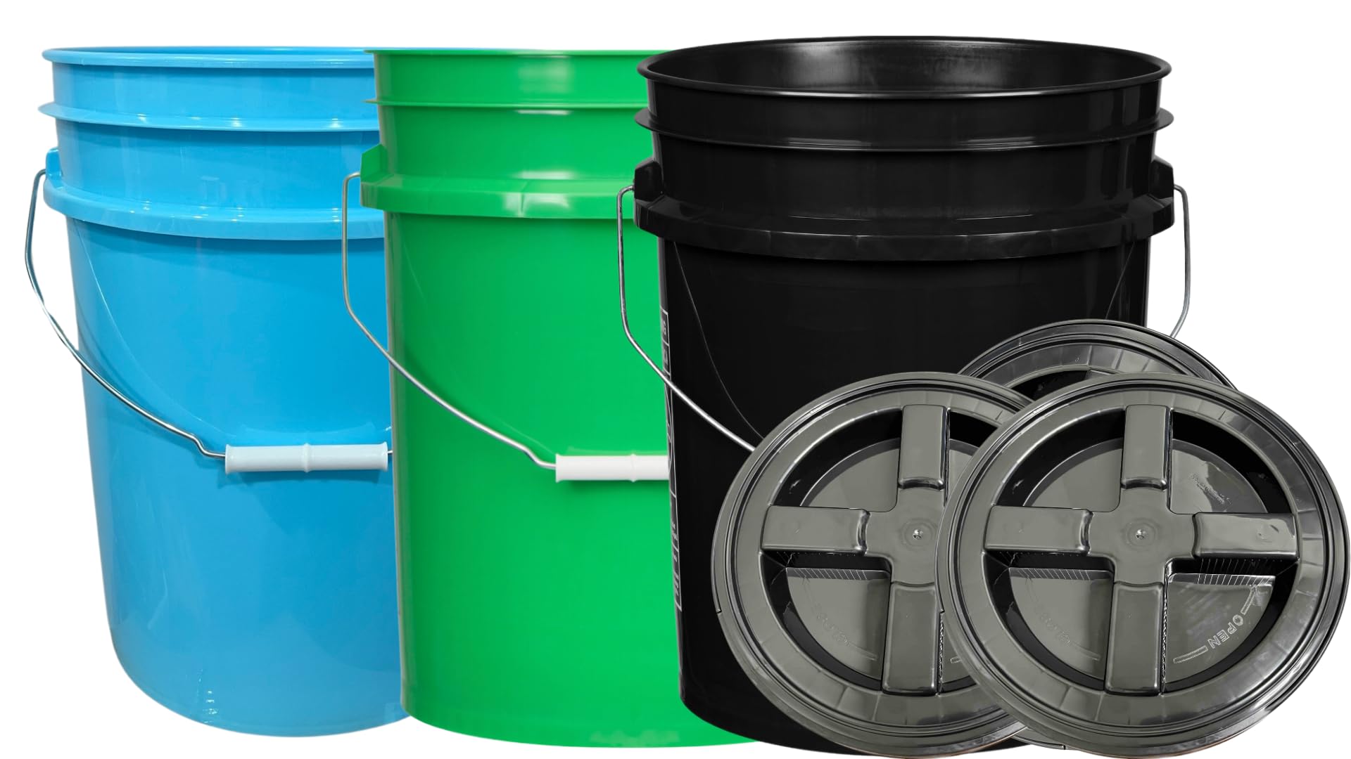House Naturals 5 Gallon Food Grade Buckets, 3 Color Buckets with Screw on lids