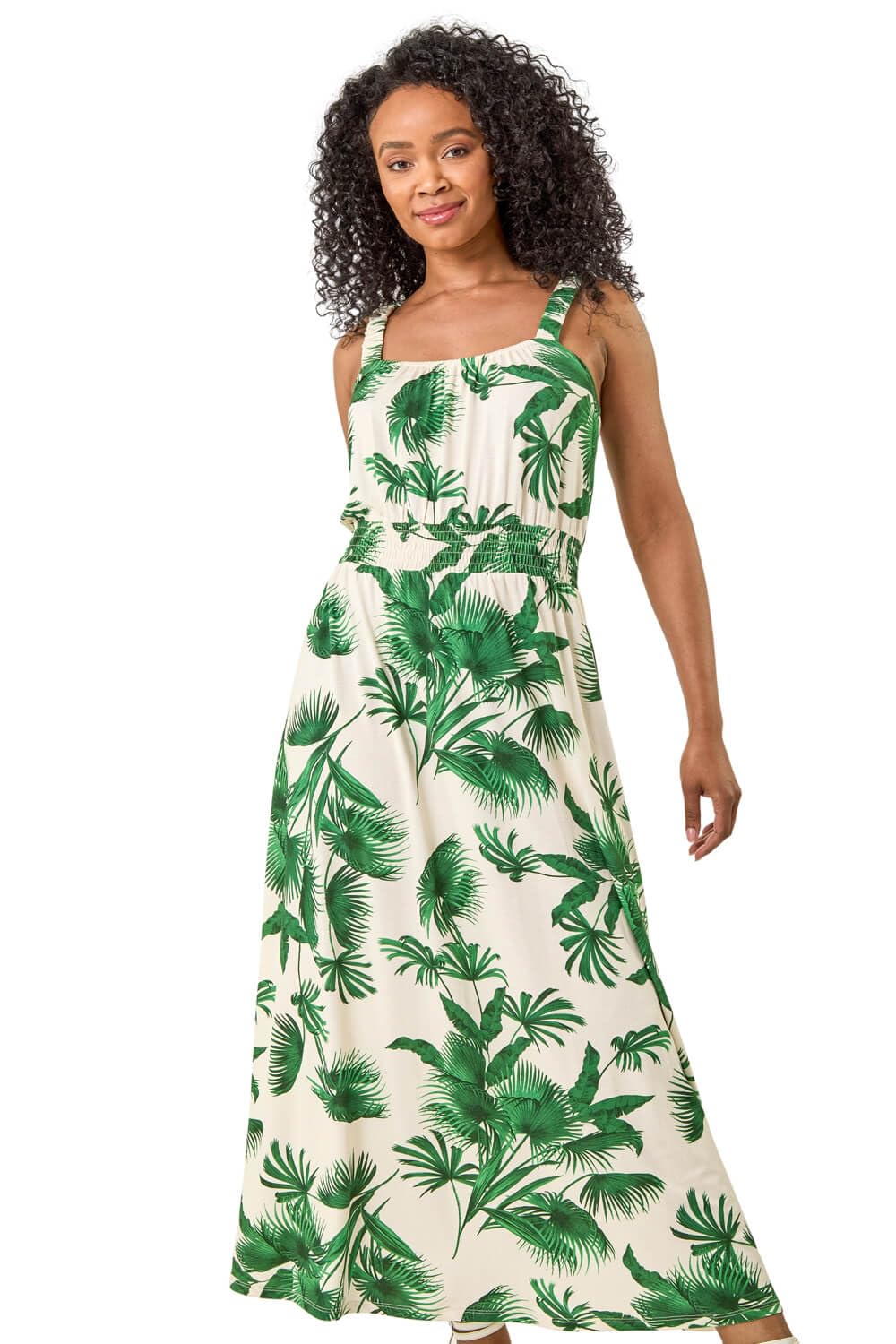 Roman Originals Women's Petite Green Strappy Midi Dress For Uk - Everyday Holiday Spring Summer Square Neckline Comfy Soft Evening Vacation Work Party - Size 12 Petite